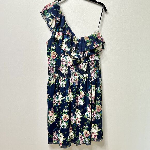 Torrid Dress Women's 1 1X Blue Knee Length One Shoulder Floral Beach Cottagecore - Picture 2 of 13